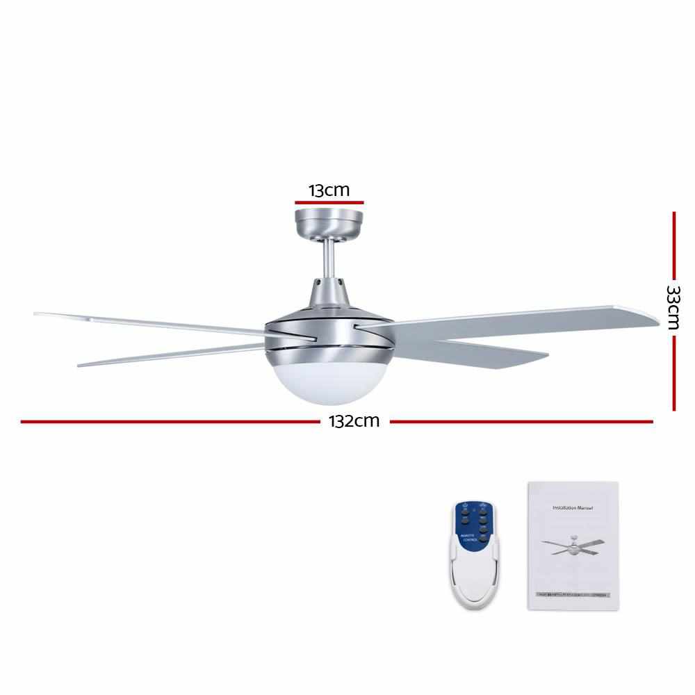 Devanti 52'' Ceiling Fan w/Light w/Remote Timer - Silver - Outdoorium