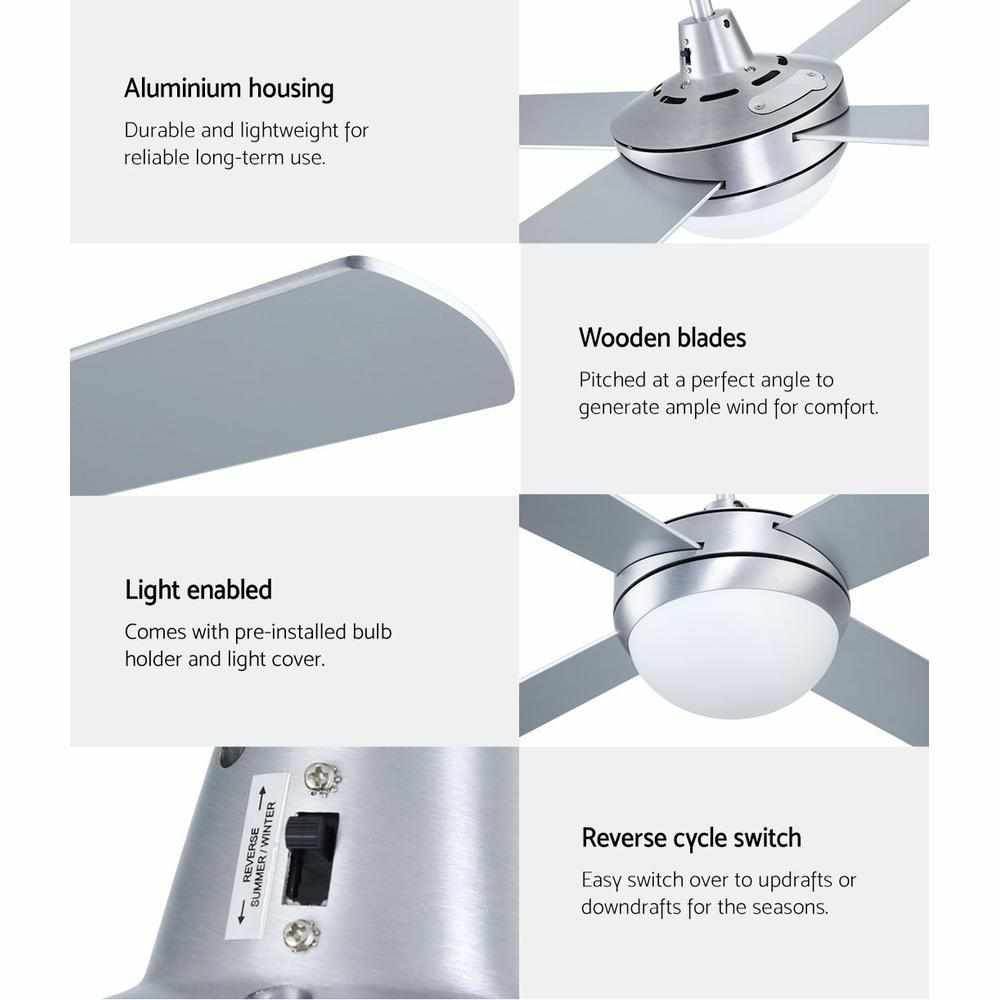 Devanti 52'' Ceiling Fan AC Motor w/Light w/Remote - Silver - Outdoorium