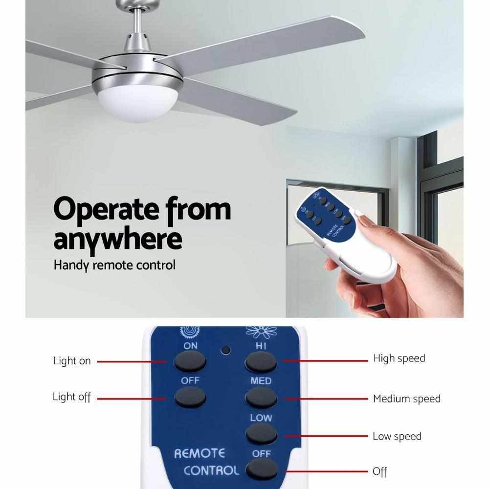 Devanti 52'' Ceiling Fan AC Motor w/Light w/Remote - Silver - Outdoorium
