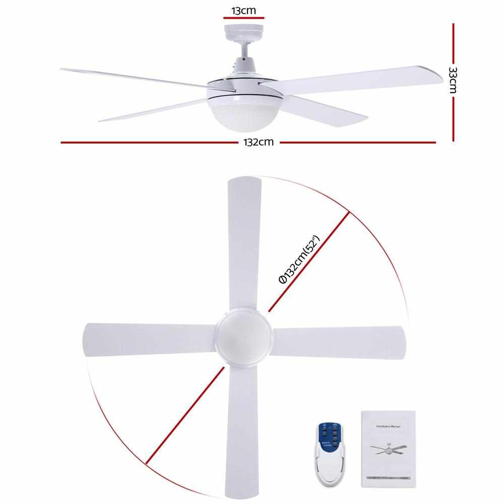 Devanti 52'' Ceiling Fan w/Light w/Remote Timer - White - Outdoorium