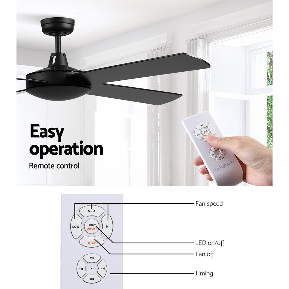 Devanti 52'' Ceiling Fan w/Remote - Black - Outdoorium