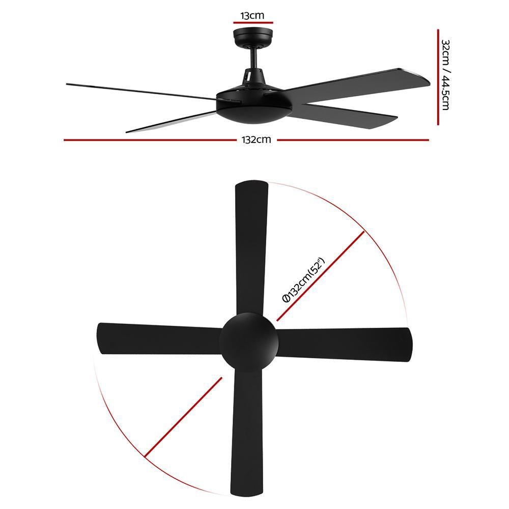 Devanti 52'' Ceiling Fan w/Remote - Black - Outdoorium