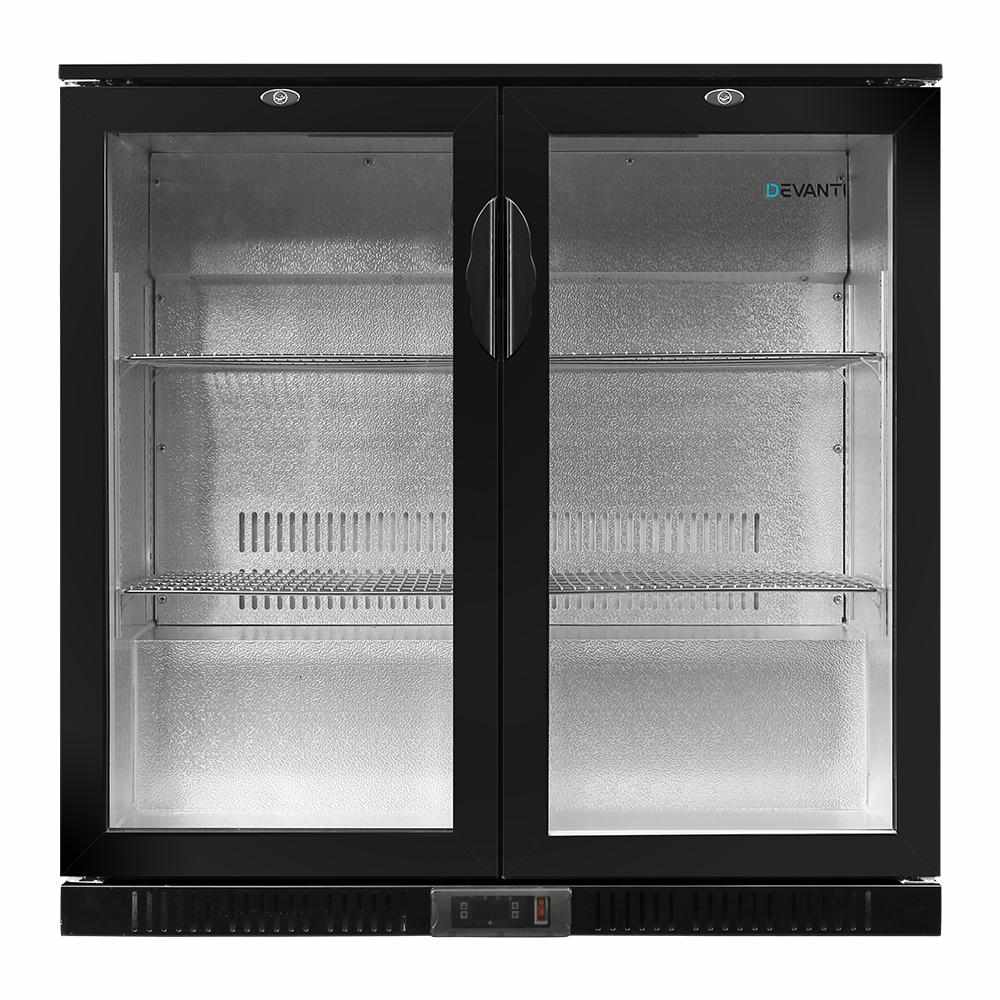 Devanti Bar Fridge 2 Glass Door Commercial Display Freeer Drink Beverage Cooler Black - Outdoorium