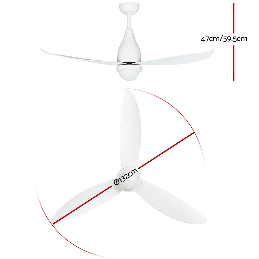 Devanti Ceiling Fan DC Motor LED Light Remote Control Ceiling Fans 52'' White - Outdoorium