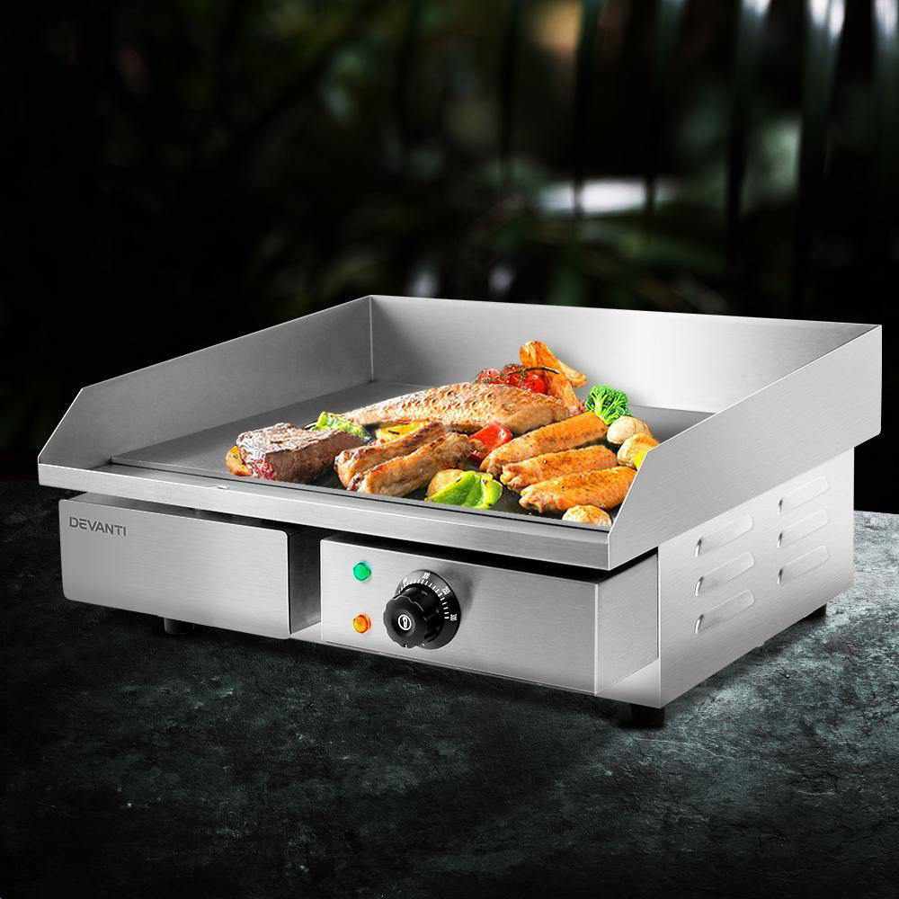 Devanti Commercial Electric Griddle BBQ Grill Pan Hot Plate Stainless Steel - Outdoorium