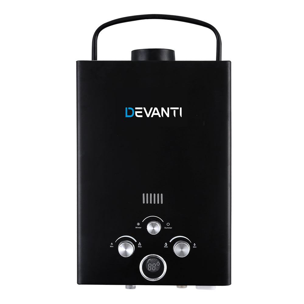 Devanti Outdoor Gas Hot Water Heater Portable Camping Shower 12V Pump Black - Outdoorium