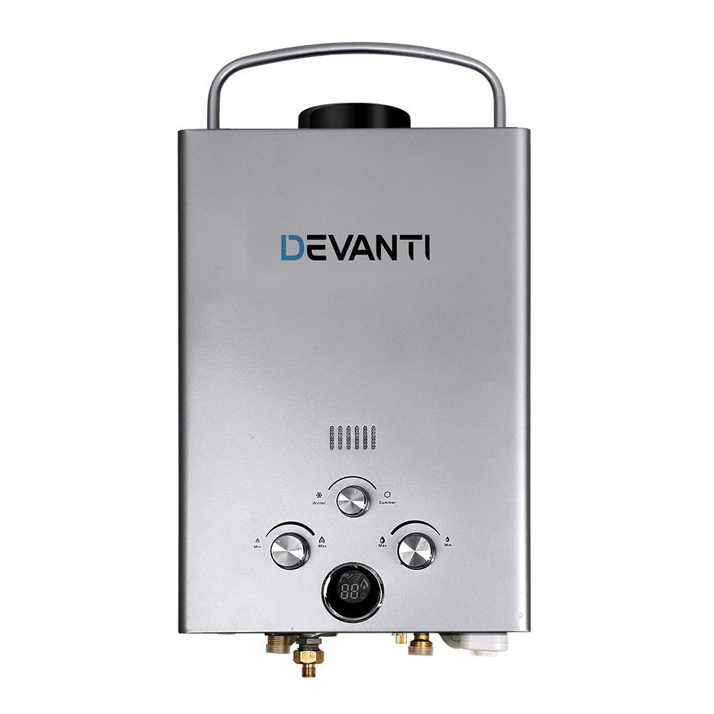 Devanti Portable Gas Water Heater 8LPM Outdoor Camping Shower Grey - Outdoorium