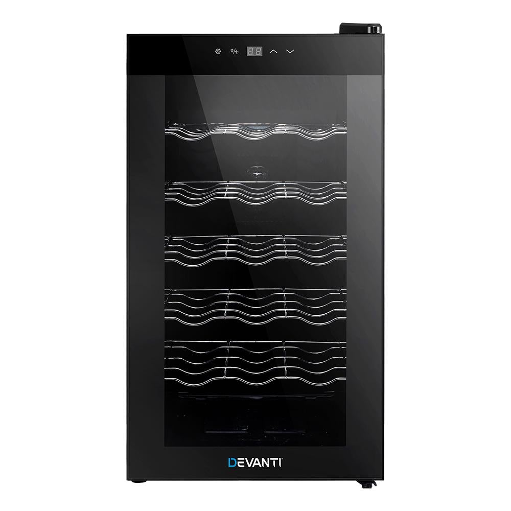 Devanti Wine Cooler 18 Bottles Glass Door Beverage Cooler Thermoelectric Fridge Black - Outdoorium