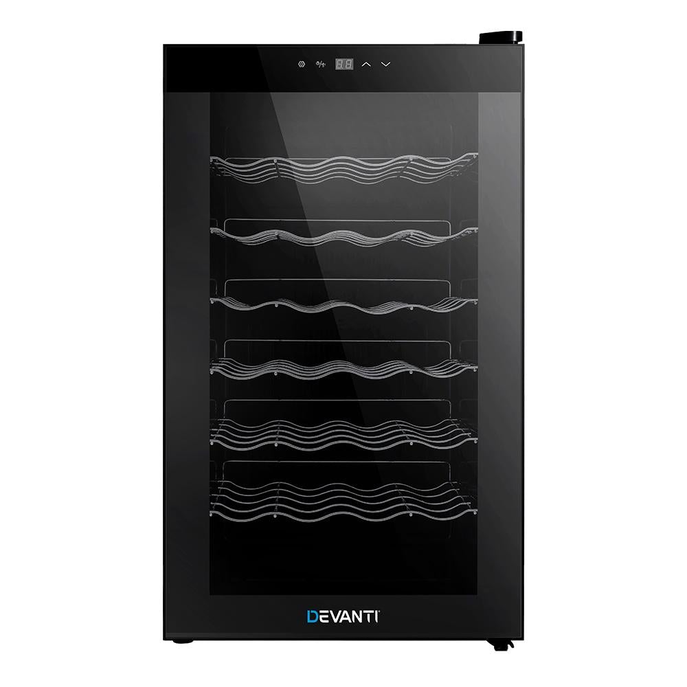 Devanti Wine Cooler 28 Bottles Glass Door Beverage Cooler Thermoelectric Fridge Black - Outdoorium