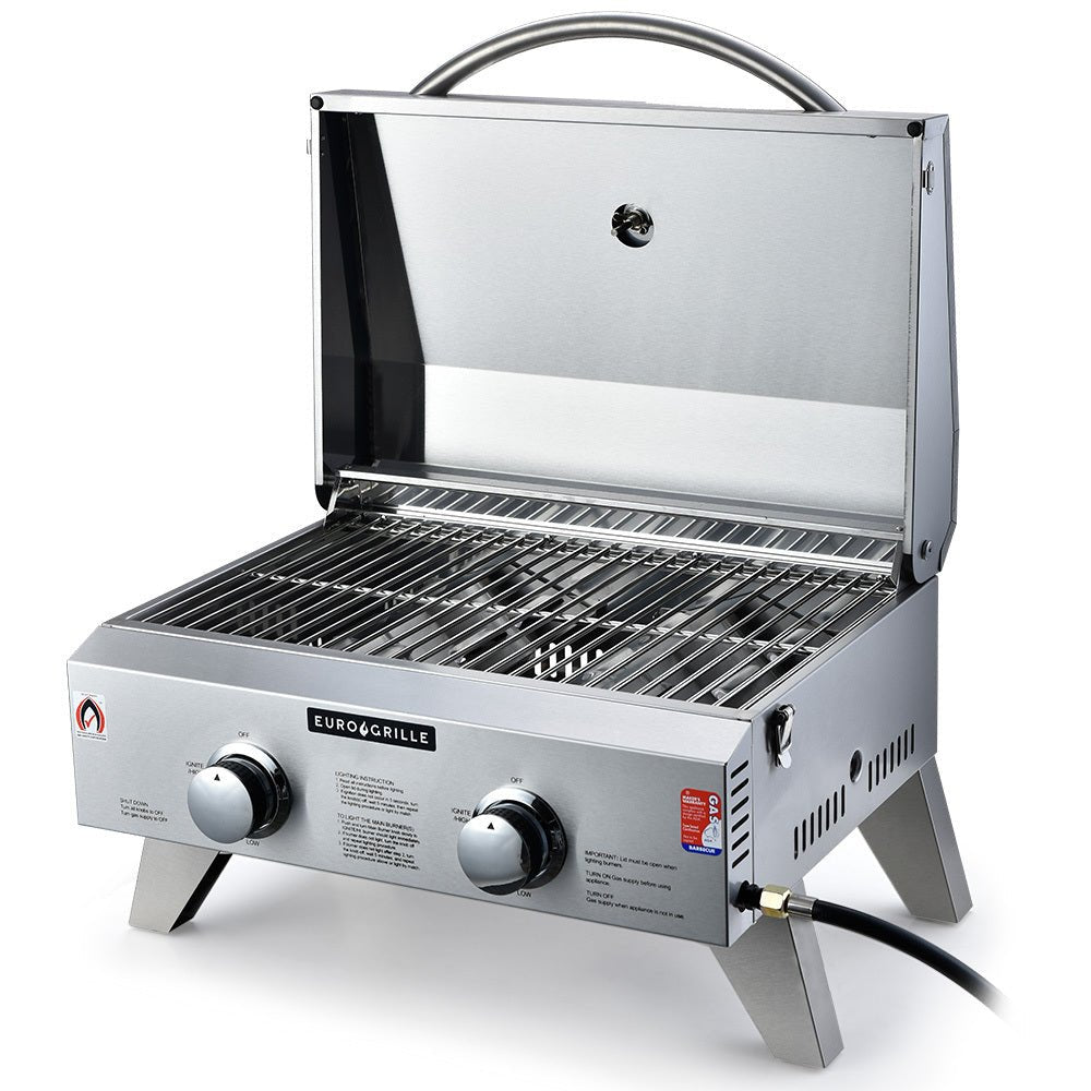 EUROGRILLE 2-Burner Stainless Steel Portable Gas BBQ Grill - Outdoorium