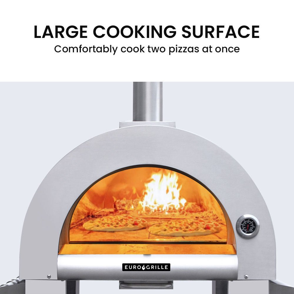 EuroGrille Outdoor Pizza Oven Stainless Steel Portable Pizza Maker Cooker Wood Charcoal Fired - Outdoorium