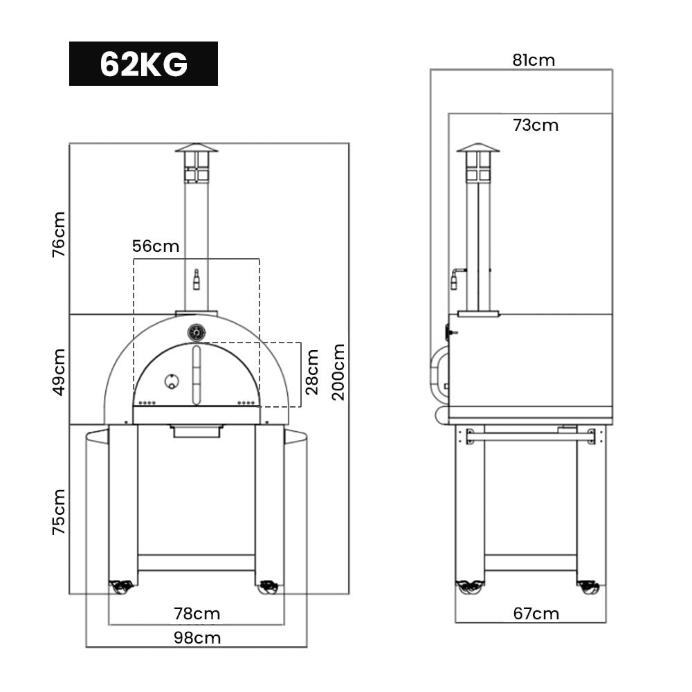 EuroGrille Outdoor Pizza Oven Stainless Steel Portable Pizza Maker Cooker Wood Charcoal Fired - Outdoorium