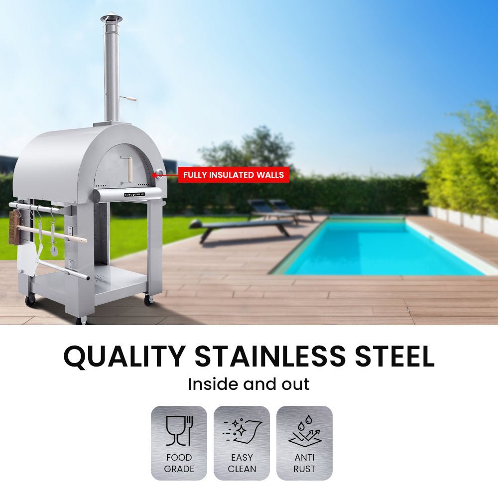 EuroGrille Outdoor Pizza Oven Stainless Steel Portable Pizza Maker Cooker Wood Charcoal Fired - Outdoorium