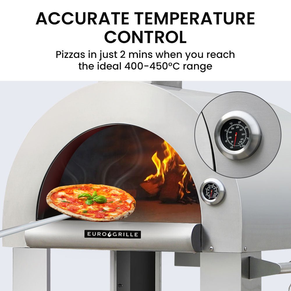 EuroGrille Outdoor Pizza Oven Stainless Steel Portable Pizza Maker Cooker Wood Charcoal Fired - Outdoorium