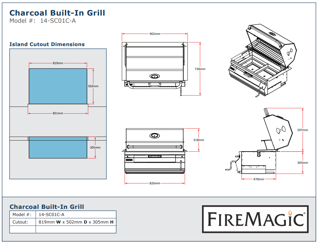 Fire Magic Grills 762mm Built-In Charcoal Grill - Outdoorium
