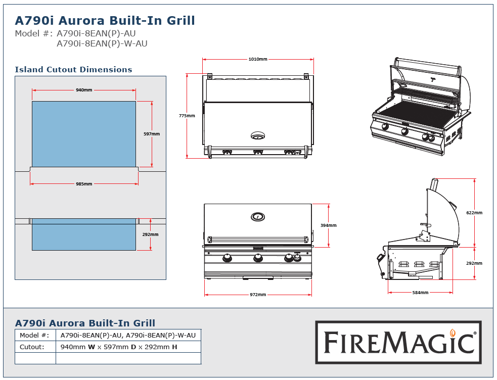 Fire Magic Grills Aurora A790i Built-In Grill With Analog Thermometer, Back Burner &amp; Rotisserie Kit - Outdoorium