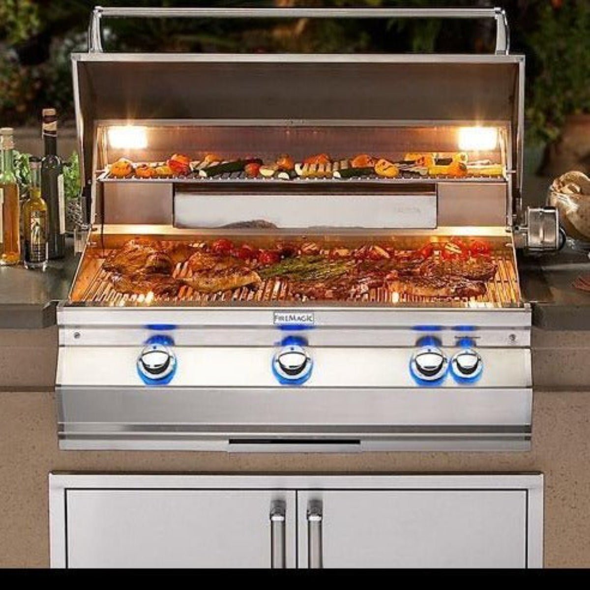 Fire Magic Grills Aurora A790i Built-In Grill With Analog Thermometer, Back Burner &amp; Rotisserie Kit - Outdoorium