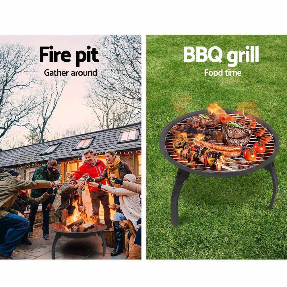 Fire Pit BBQ Charcoal Smoker Portable Outdoor Camping Pits Patio Fireplace 22&quot; - Outdoorium