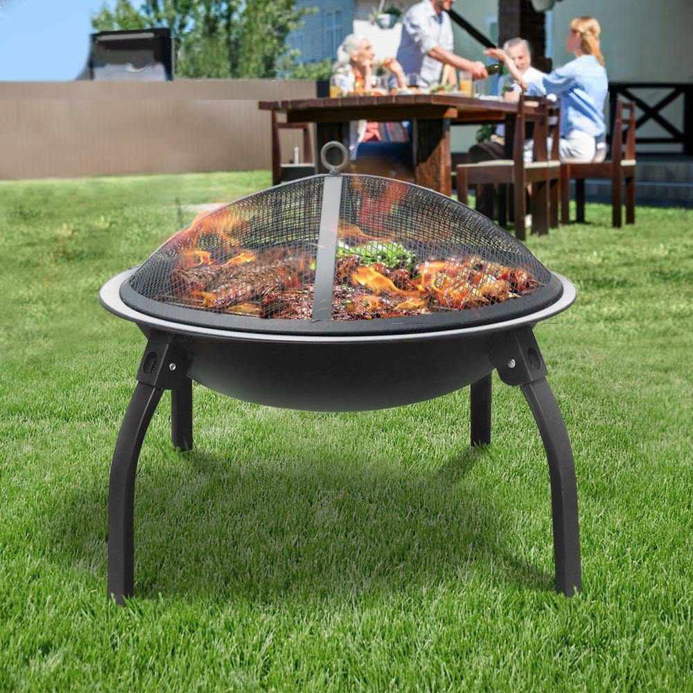 Fire Pit BBQ Charcoal Smoker Portable Outdoor Camping Pits Patio Fireplace 22" - Outdoorium