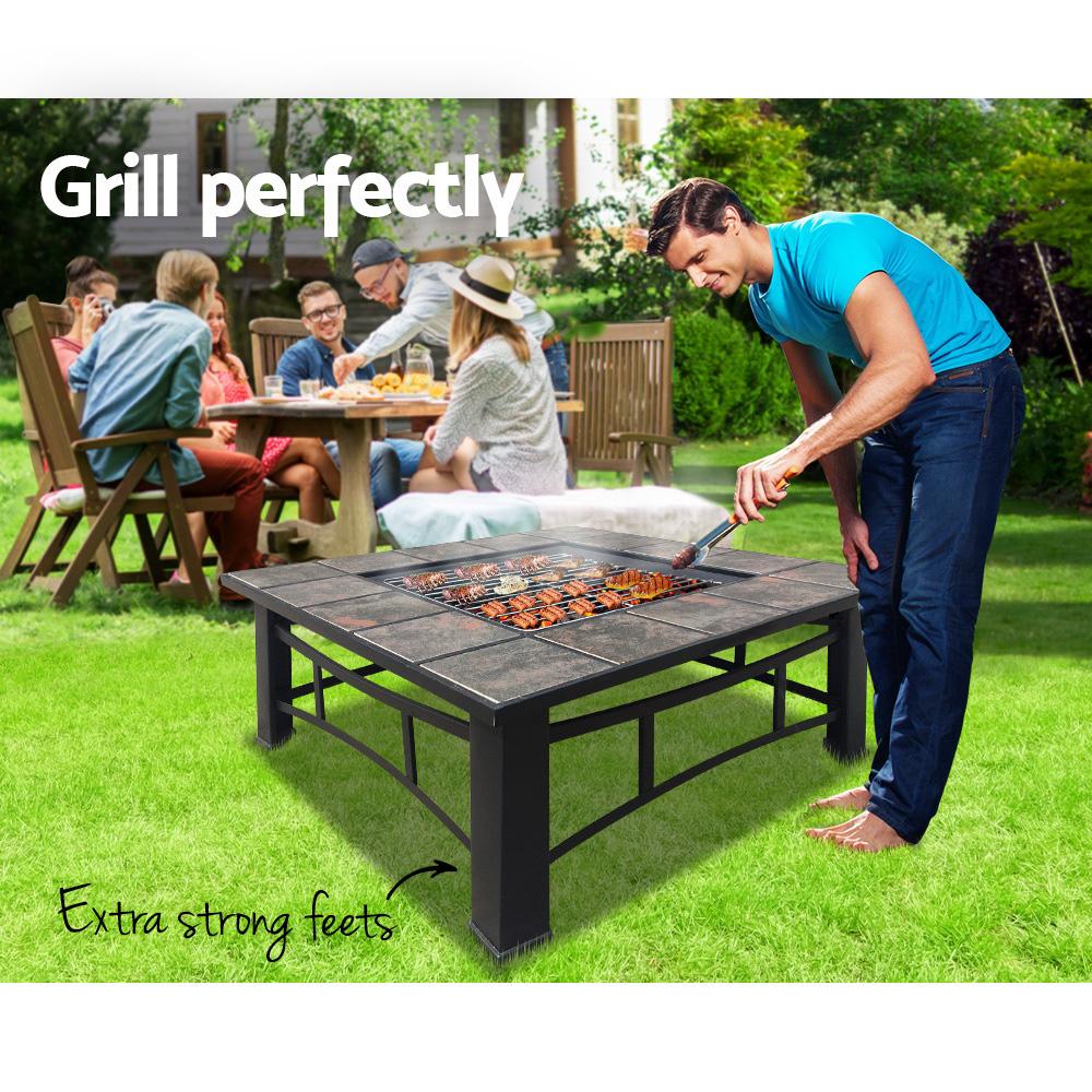 Fire Pit BBQ Grill Smoker Table Outdoor Garden Ice Pits Wood Firepit - Outdoorium