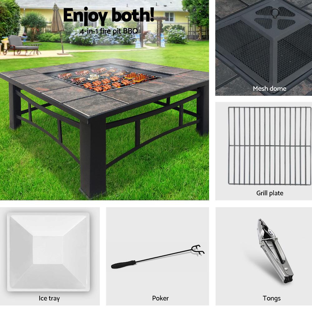 Fire Pit BBQ Grill Smoker Table Outdoor Garden Ice Pits Wood Firepit - Outdoorium