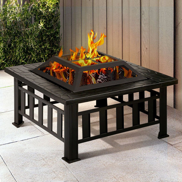 BBQ Fire Pit Table Grill Outdoor Wood Burning - Outdoorium