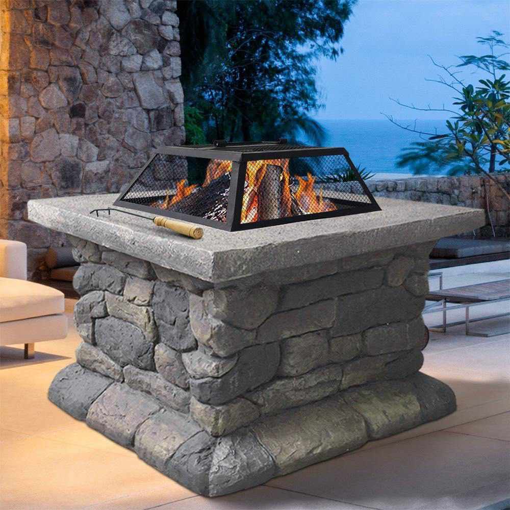 Fire Pit Outdoor Table Charcoal Garden Fireplace Backyard Firepit Heater - Outdoorium