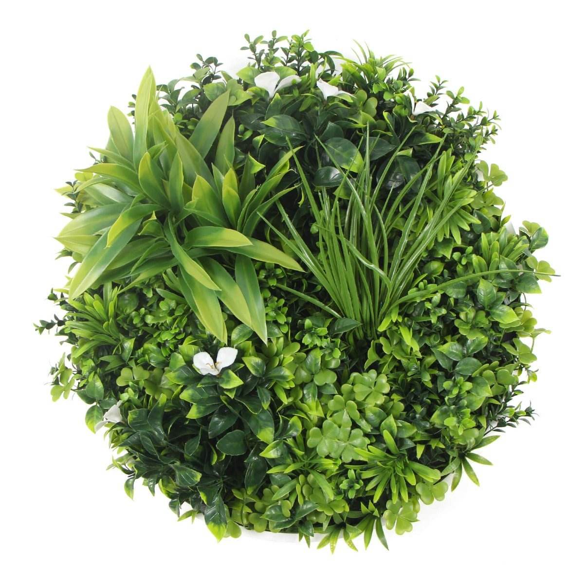 Flowering White Artificial Green Wall Disc UV Resistant 50cm (White Frame) - Outdoorium