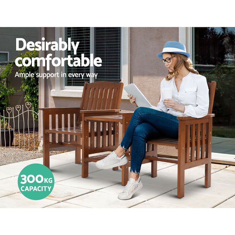 Garden Bench Chair Table Loveseat Wooden Outdoor Furniture Patio Park Brown - Outdoorium