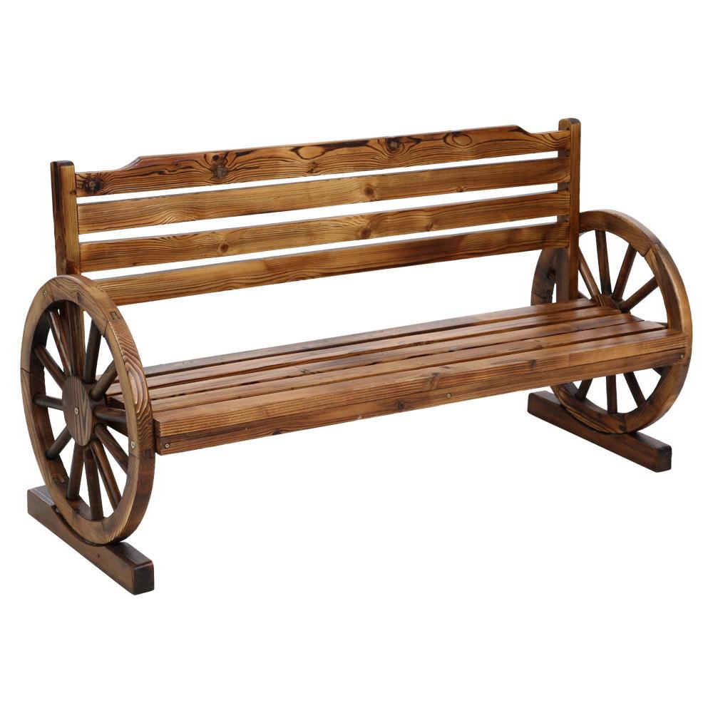 Garden Bench Wooden Wagon Chair 3 Seat Outdoor Furniture Backyard Lounge - Outdoorium