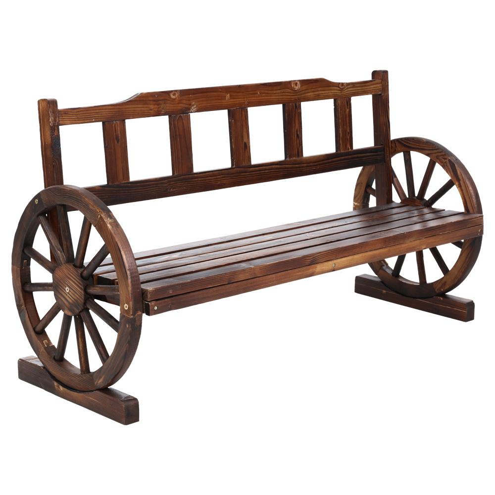 Garden Bench Wooden Wagon Chair 3 Seat Outdoor Furniture Backyard Lounge Charcoal - Outdoorium