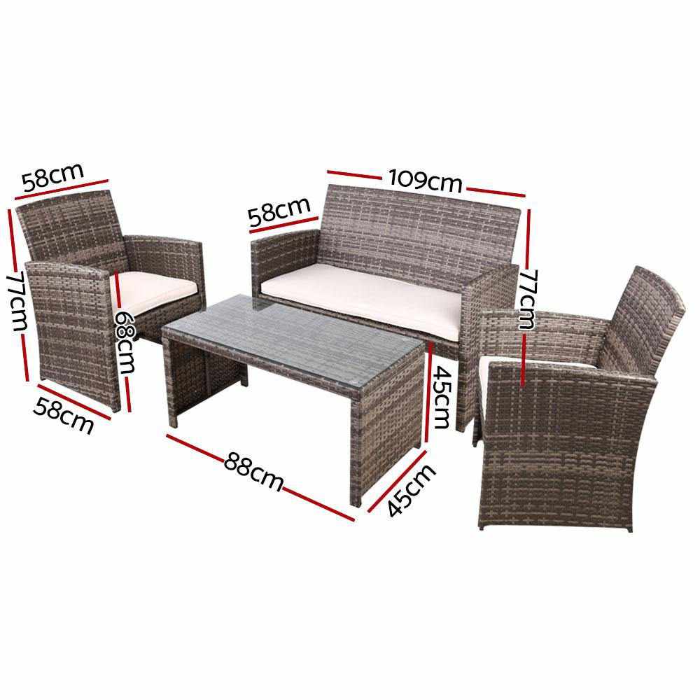 Gardeon Rattan Furniture Outdoor Lounge Setting Wicker Dining Set w/Storage Cover Mixed Grey - Outdoorium
