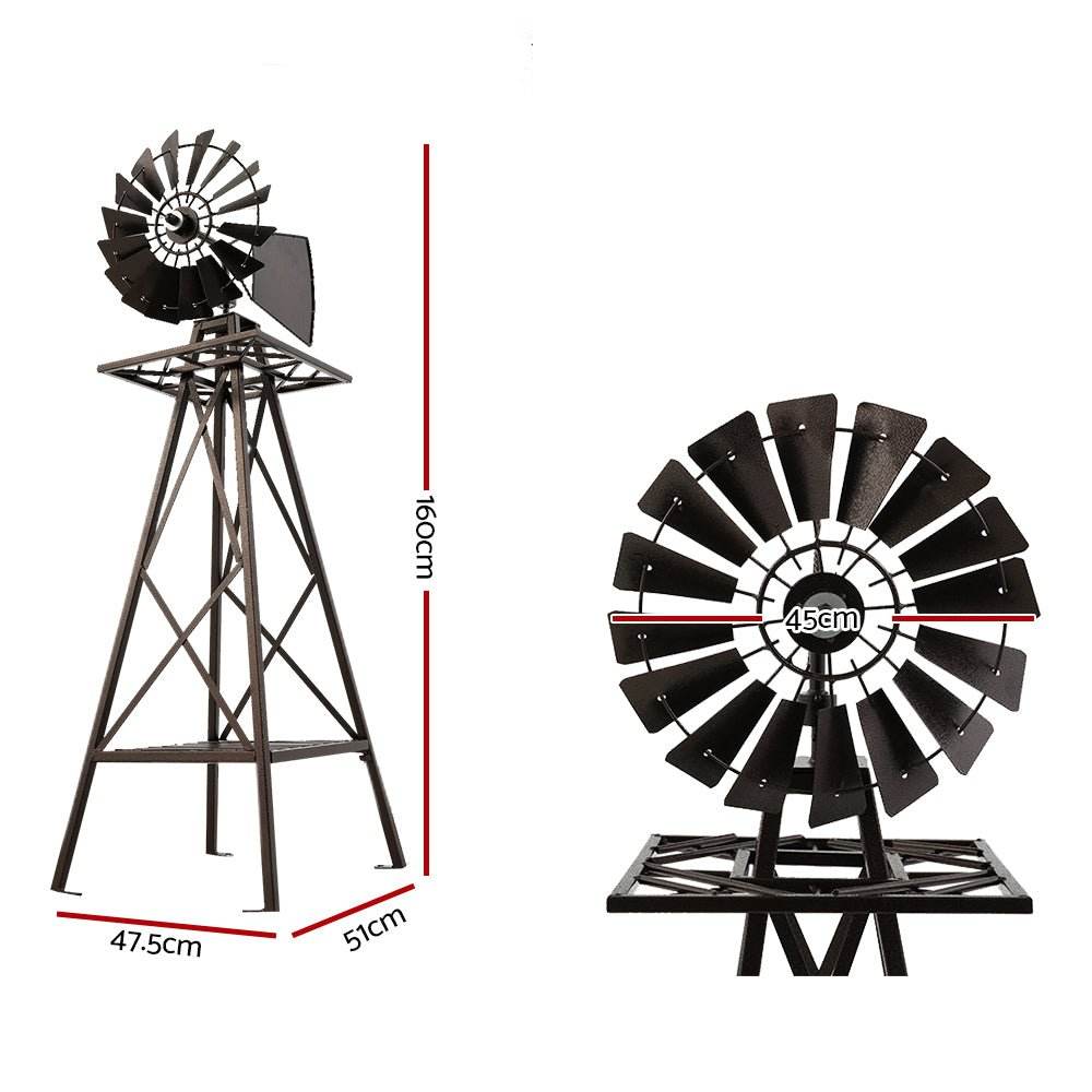 Garden Windmill 160cm Metal Ornaments Outdoor Decor Ornamental Wind Mill - Outdoorium