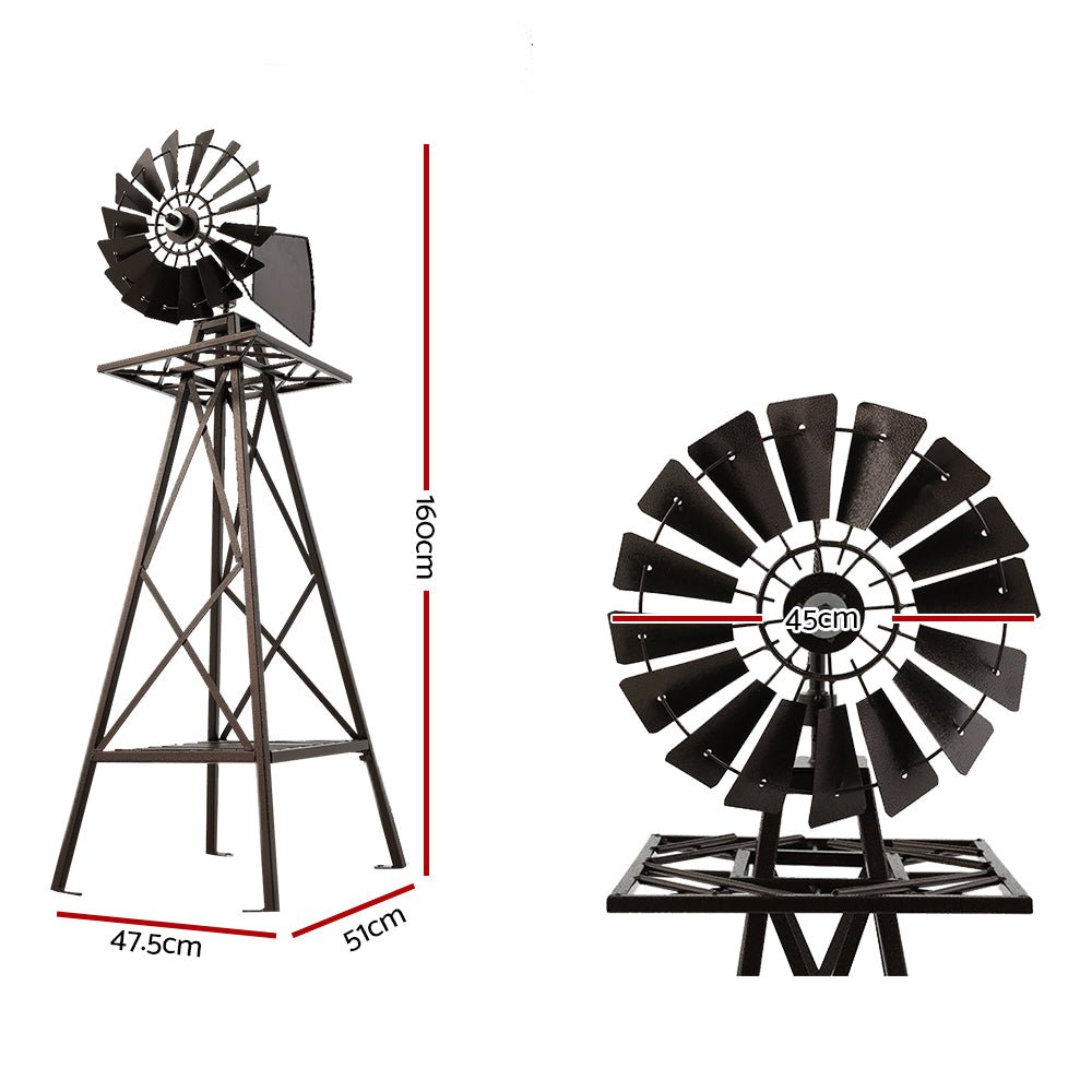 Garden Windmill 160cm Metal Ornaments Outdoor Decor Ornamental Wind Mill - Outdoorium