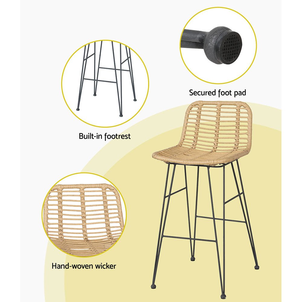 Gardeon 2-Piece Outdoor Bar Stools Wicker Dining Chair Bistro Patio Balcony - Outdoorium