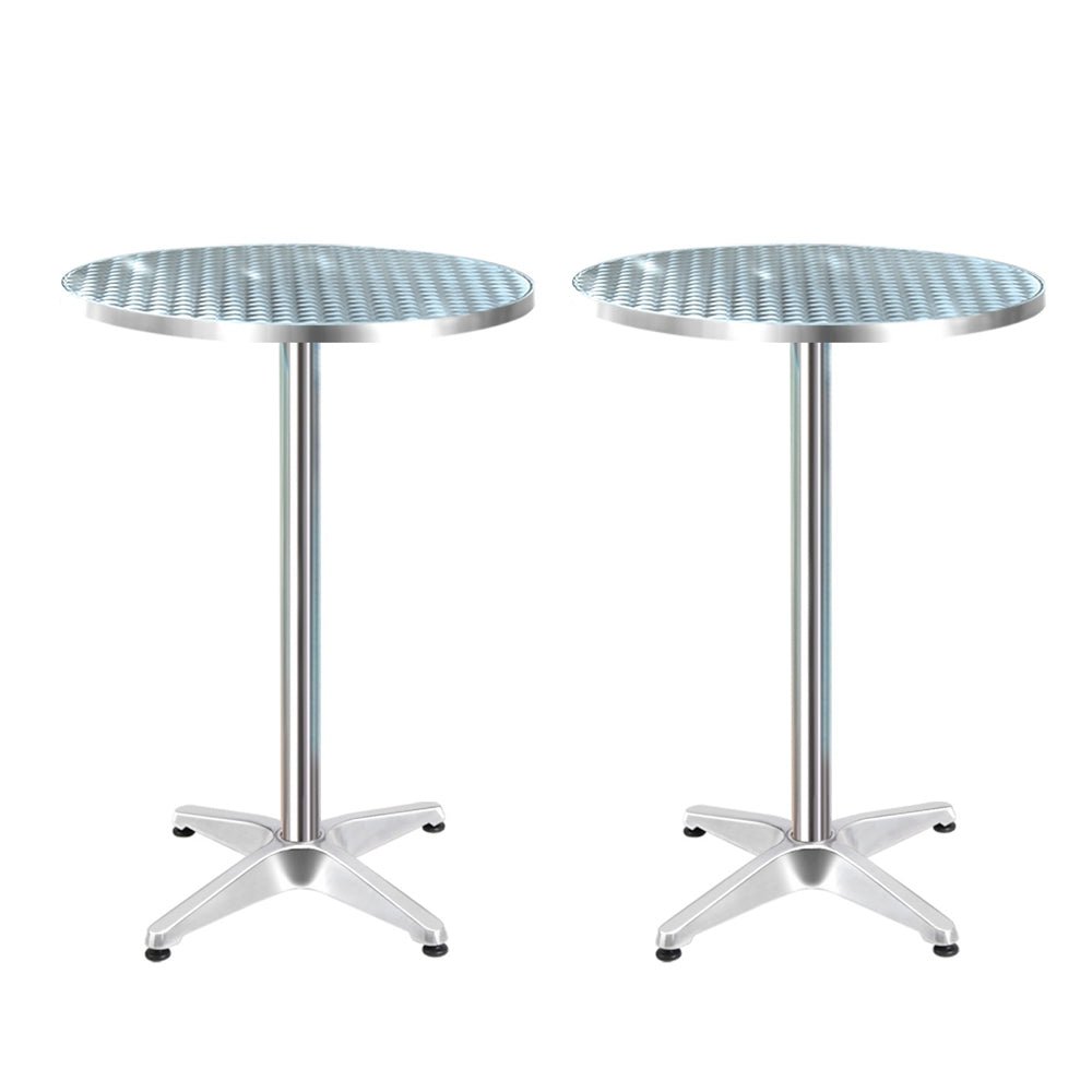 Gardeon 2pcs Outdoor Bar Table Furniture Adjustable Aluminium Cafe Table Round - Outdoorium