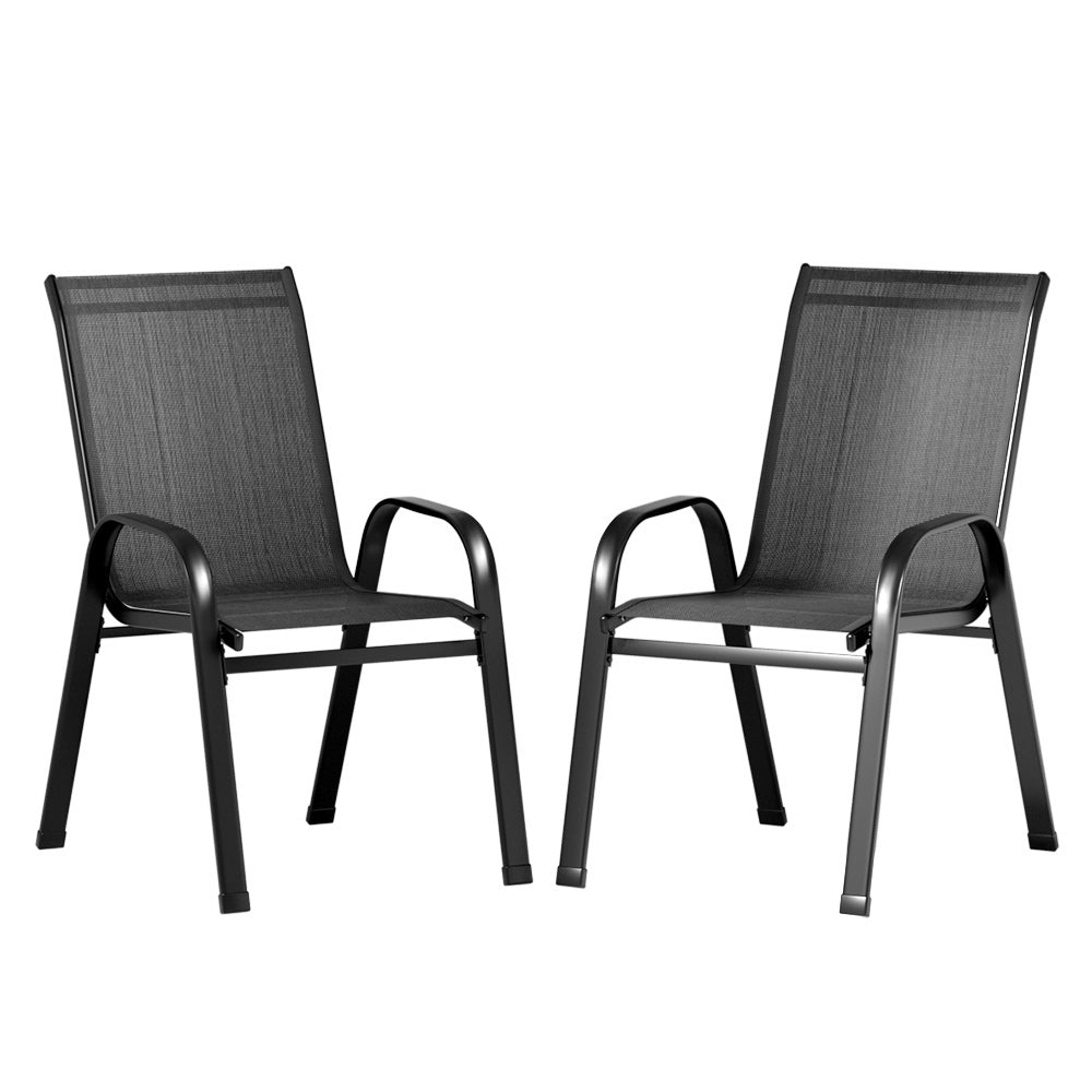 Gardeon 2X Outdoor Stackable Chairs Lounge Chair Bistro Set Patio Furniture - Outdoorium