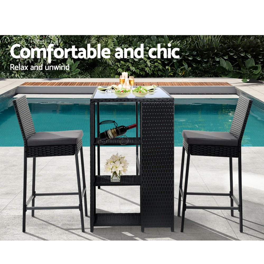 Gardeon 3 PCS Outdoor Bar Table Stools Set Patio Furniture Dining Chairs Wicker - Outdoorium