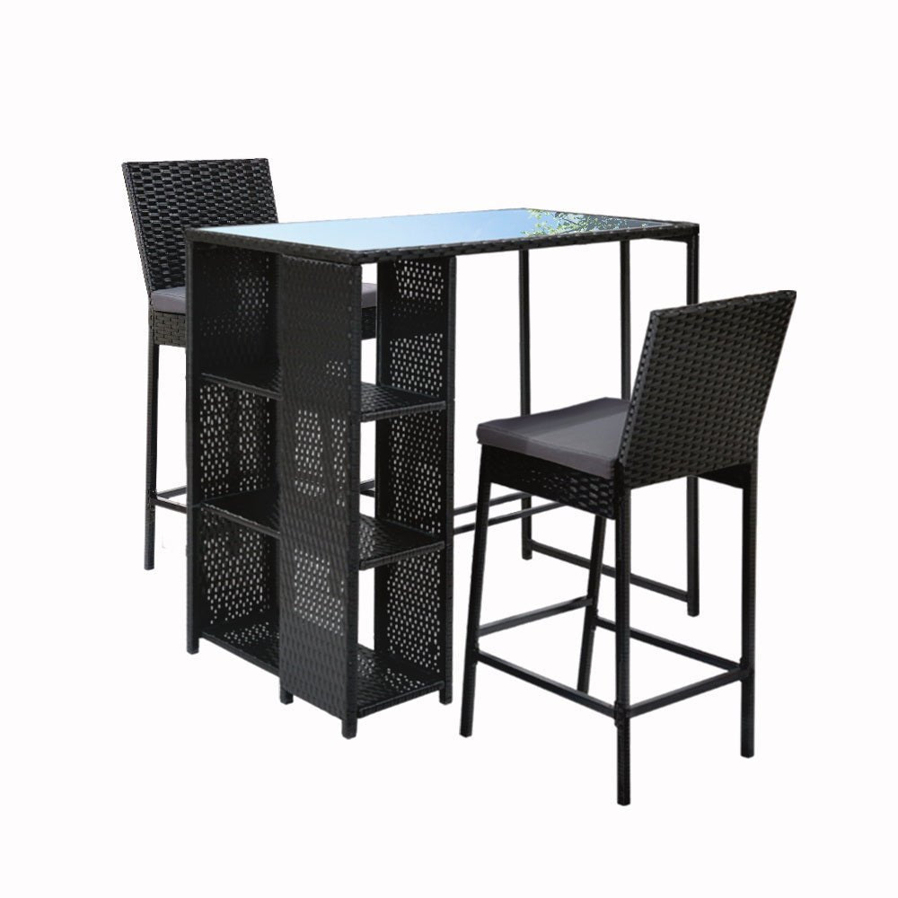 Gardeon 3 PCS Outdoor Bar Table Stools Set Patio Furniture Dining Chairs Wicker - Outdoorium