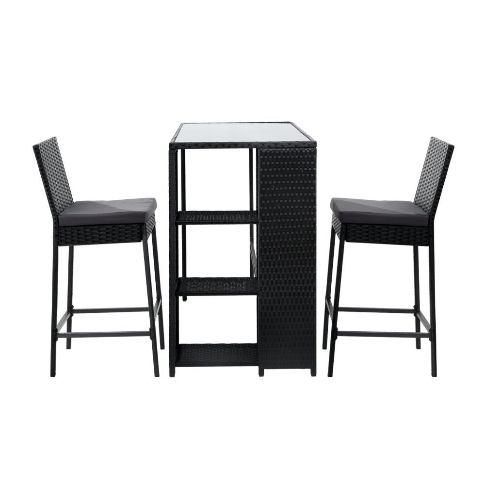 Gardeon 3 PCS Outdoor Bar Table Stools Set Patio Furniture Dining Chairs Wicker - Outdoorium