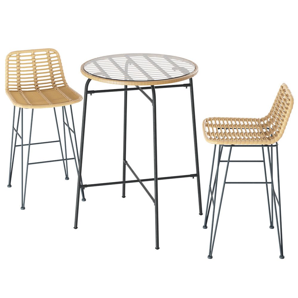 Gardeon 3-Piece Outdoor Bar Set Wicker Table Chairs Patio Bistro - Outdoorium