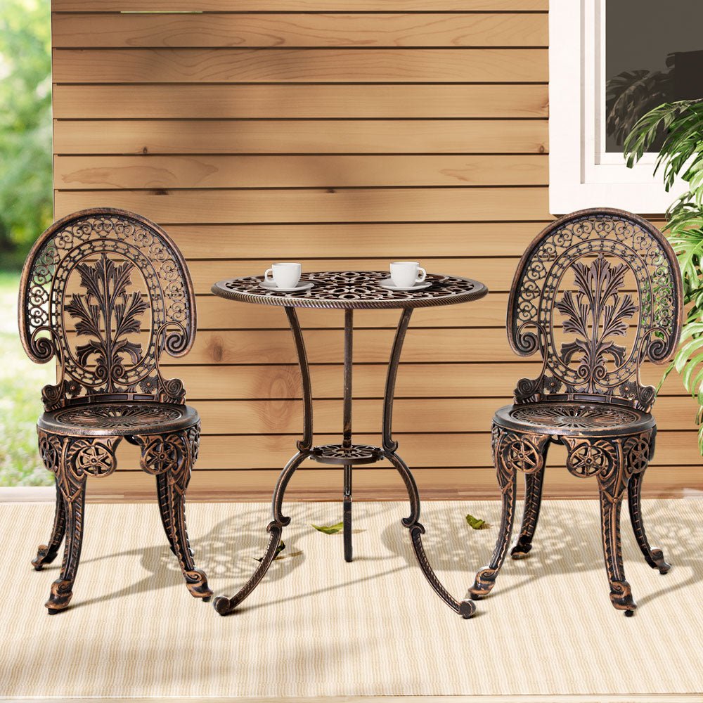 Gardeon 3PC Patio Furniture Outdoor Bistro Set Dining Chairs Aluminium Bronze - Outdoorium
