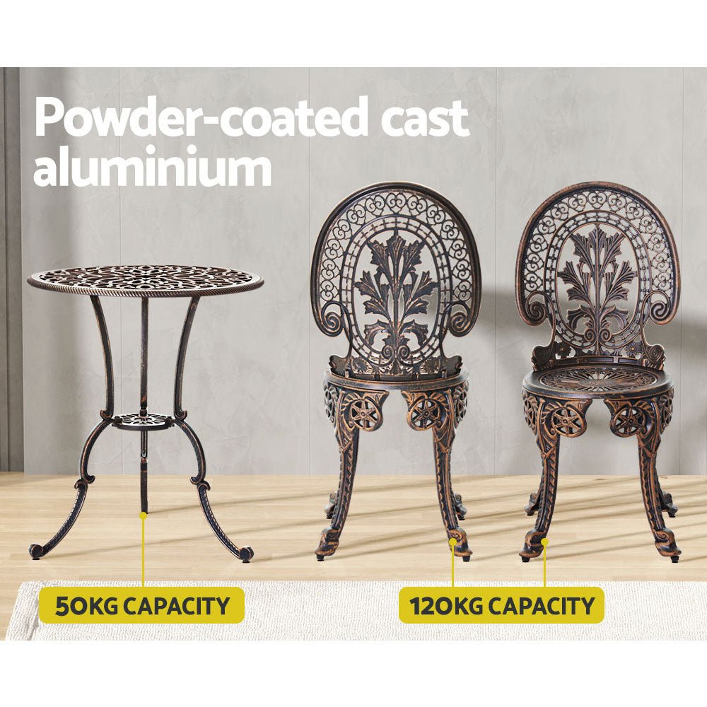 Gardeon 3PC Patio Furniture Outdoor Bistro Set Dining Chairs Aluminium Bronze - Outdoorium