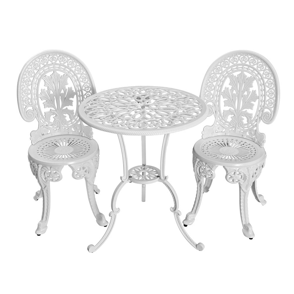 Gardeon 3PC Patio Furniture Outdoor Bistro Set Dining Chairs Aluminium White - Outdoorium