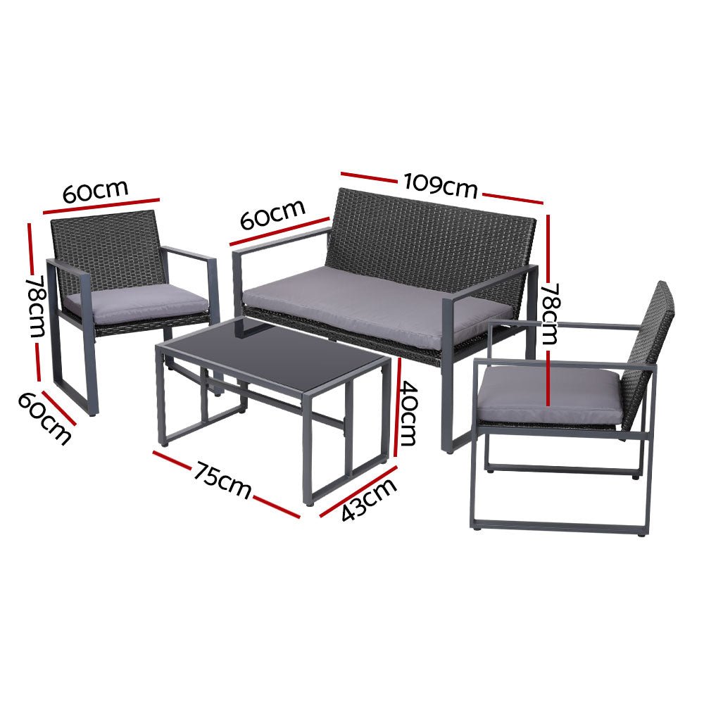 Gardeon 4 PCS Outdoor Dining Set Lounge Setting Patio Wicker Chairs Table w/Cover - Outdoorium