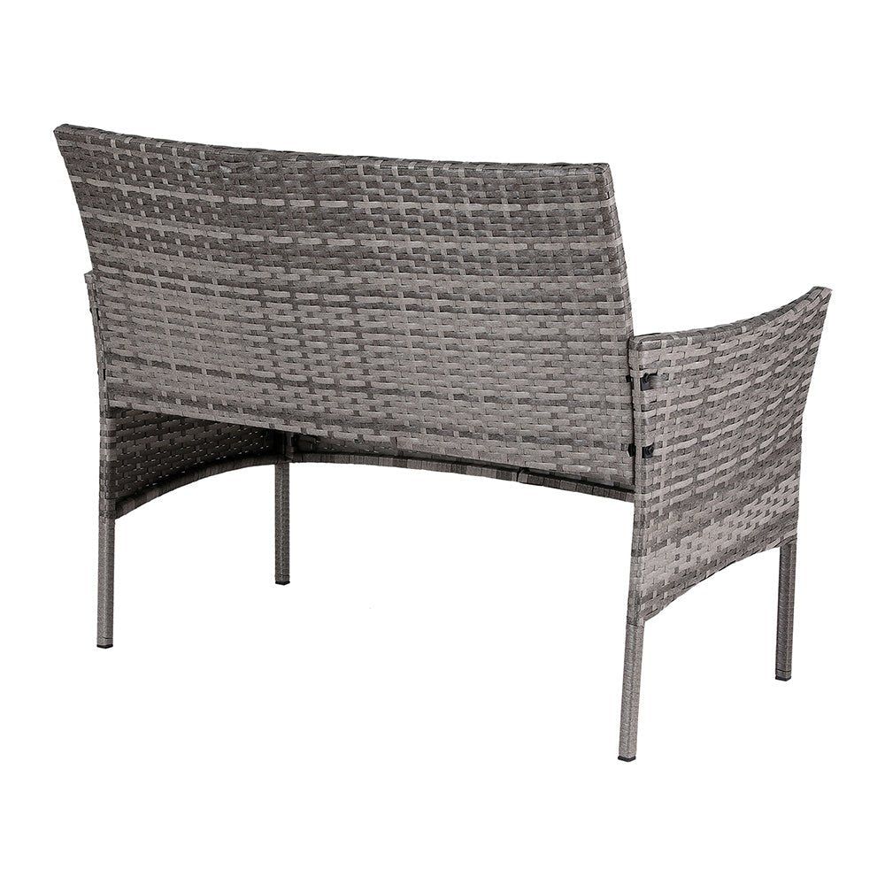 Gardeon 4 Seater Outdoor Sofa Set Wicker Setting Table Chair Furniture Grey - Outdoorium