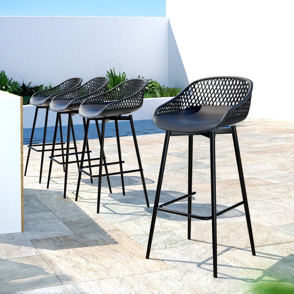 Gardeon 4pcs Outdoor Bar Stools Plastic Metal Bistro Patio Dining Chair Balcony - Outdoorium