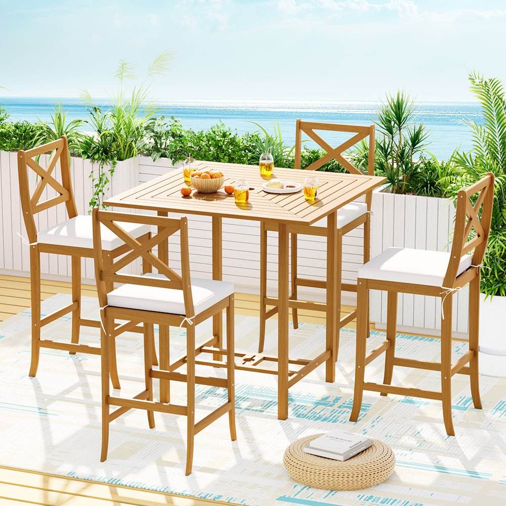 Gardeon 5-Piece Outdoor Bar Set Acacia Wood Bistro Patio Table