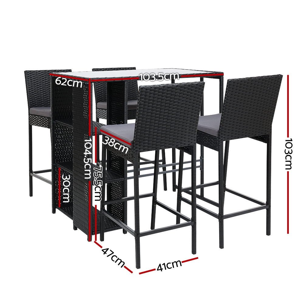 Gardeon 5-Piece Outdoor Bar Set Patio Dining Chairs Wicker Table Stools - Outdoorium