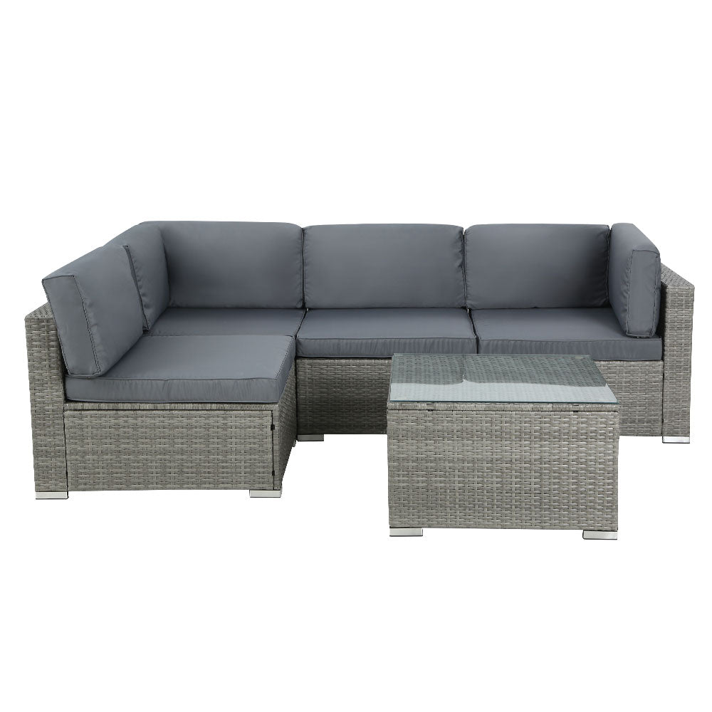 Gardeon 5-Piece Outdoor Furniture Sofa Set Wicker Lounge Setting Table Chairs - Outdoorium